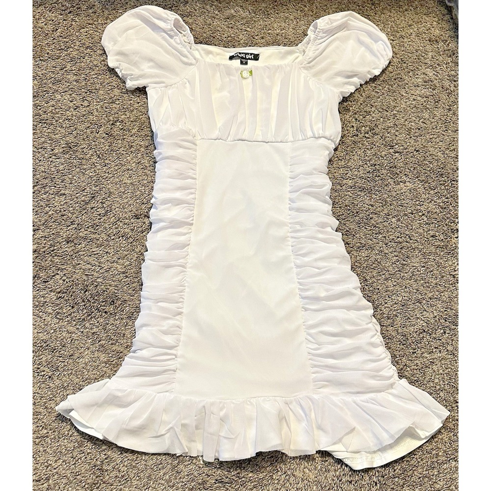 Trixxi Girl - Ruffle Casual Party Dress White Puffy Short Sleeves - Girls Sz 12